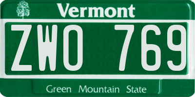 VT license plate ZWO769