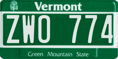 VT license plate ZWO774