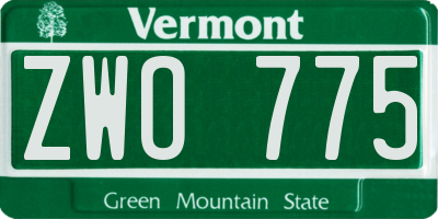 VT license plate ZWO775