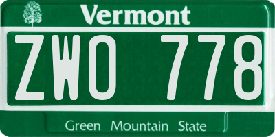 VT license plate ZWO778