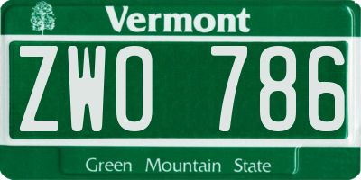 VT license plate ZWO786
