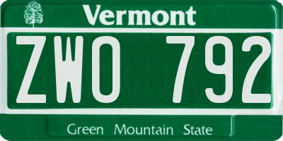 VT license plate ZWO792