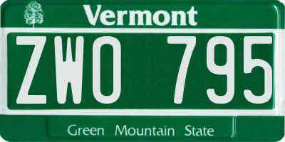 VT license plate ZWO795
