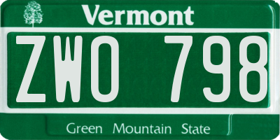 VT license plate ZWO798