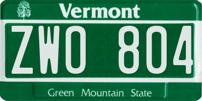 VT license plate ZWO804