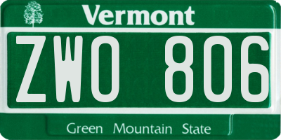 VT license plate ZWO806
