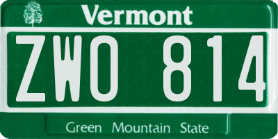 VT license plate ZWO814