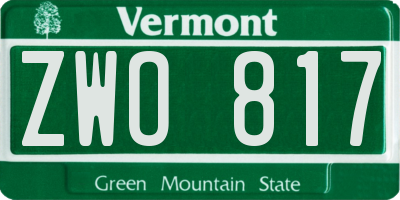 VT license plate ZWO817