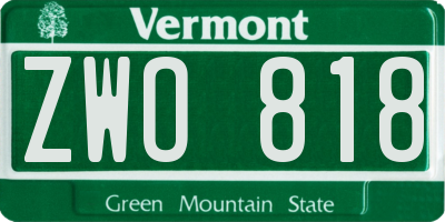VT license plate ZWO818