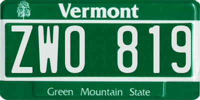 VT license plate ZWO819
