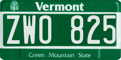 VT license plate ZWO825