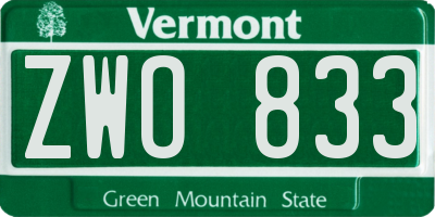 VT license plate ZWO833