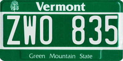 VT license plate ZWO835
