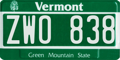 VT license plate ZWO838