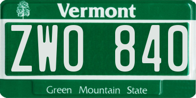 VT license plate ZWO840