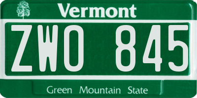 VT license plate ZWO845