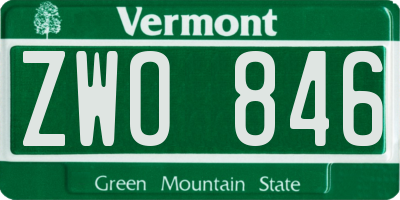 VT license plate ZWO846