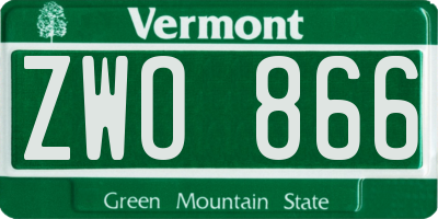 VT license plate ZWO866