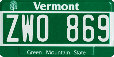 VT license plate ZWO869
