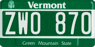 VT license plate ZWO870