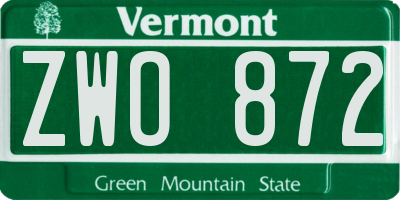 VT license plate ZWO872