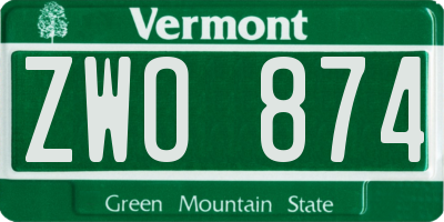 VT license plate ZWO874