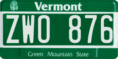 VT license plate ZWO876