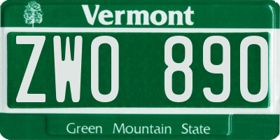 VT license plate ZWO890