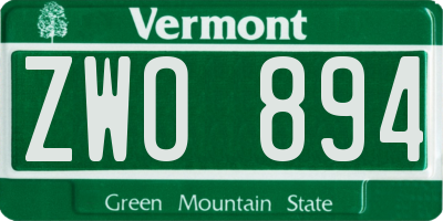 VT license plate ZWO894