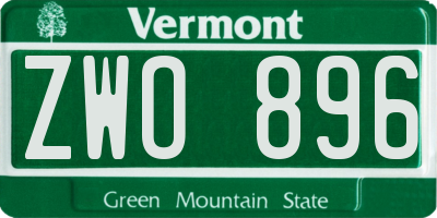 VT license plate ZWO896