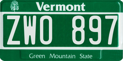 VT license plate ZWO897