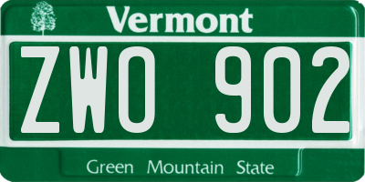 VT license plate ZWO902