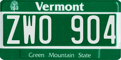 VT license plate ZWO904