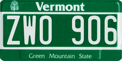VT license plate ZWO906