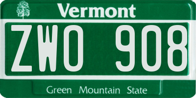 VT license plate ZWO908