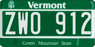 VT license plate ZWO912