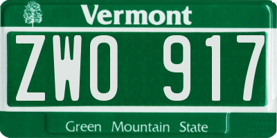 VT license plate ZWO917