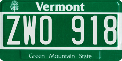 VT license plate ZWO918