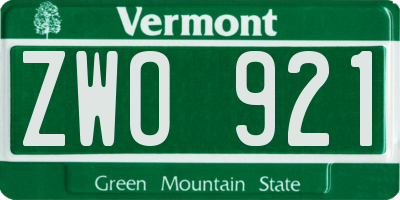 VT license plate ZWO921