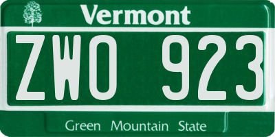 VT license plate ZWO923