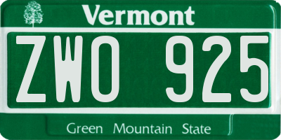 VT license plate ZWO925