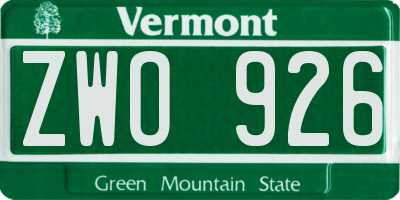 VT license plate ZWO926