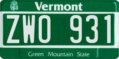 VT license plate ZWO931