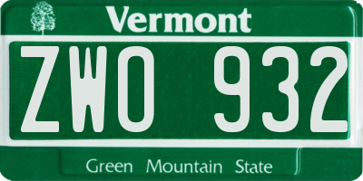 VT license plate ZWO932