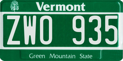 VT license plate ZWO935