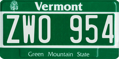 VT license plate ZWO954