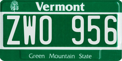 VT license plate ZWO956