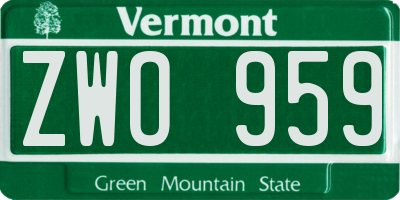VT license plate ZWO959