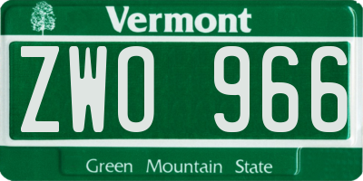 VT license plate ZWO966