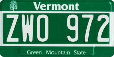VT license plate ZWO972